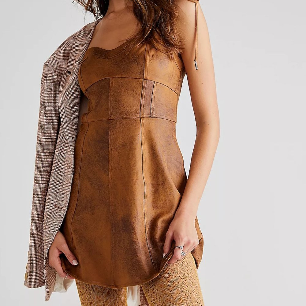 Free People Veronica Suede Mini Dress Burnt Orange